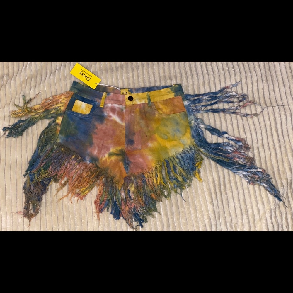 Colorful Daisy Duke Denim Shorts with Tassels